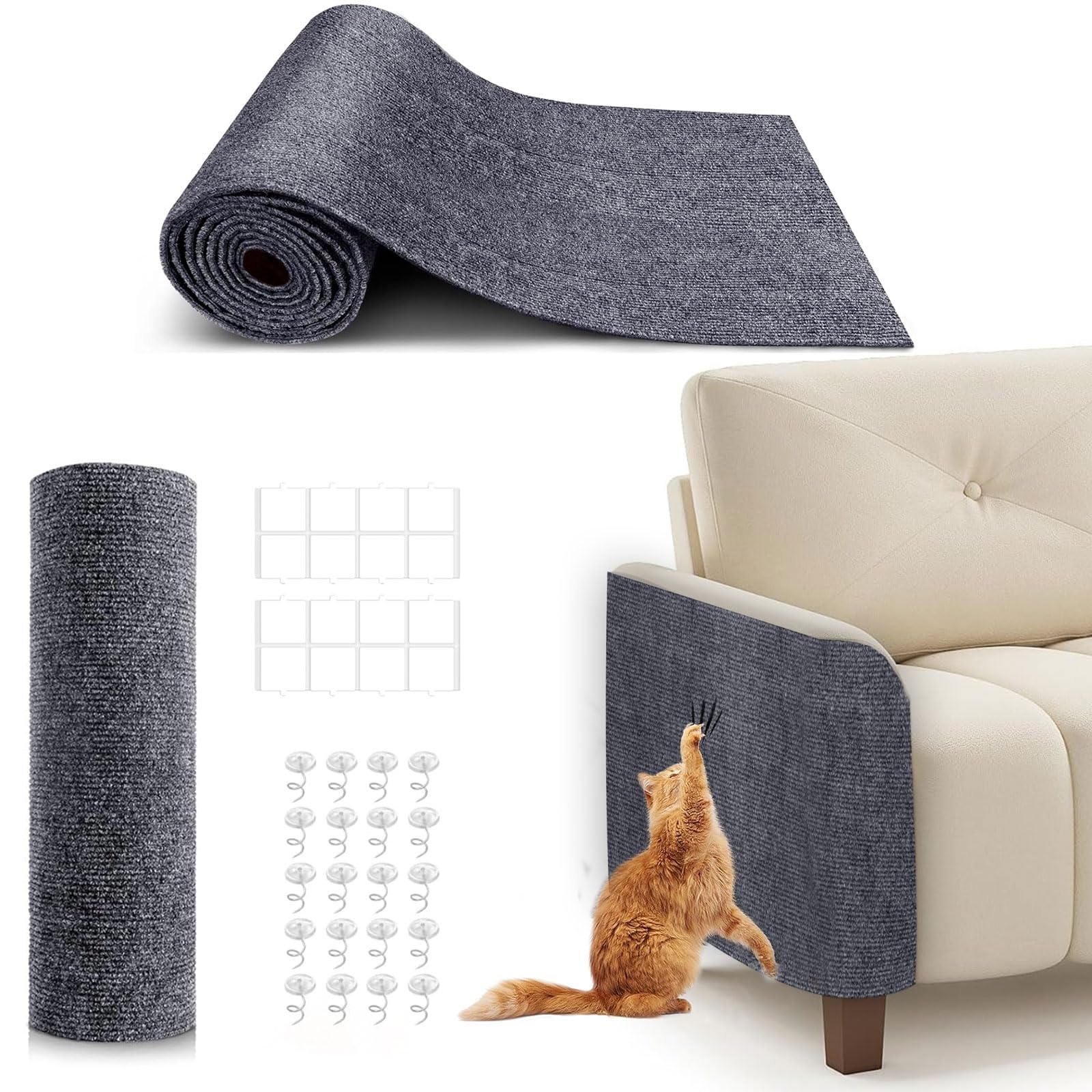 Photo 1 of 78.7"X15.8" Cat Scratching Mat, Self-Adhesive Cat Scratch Carpet, DIY Cats Scratch Furniture Protector for Couch, Sofa, Wall & Door, Durable Furniture Guards Couch Scratcher from Cats Claws, Dark Grey