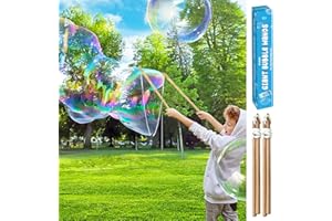 ATLASONIX 2 Pack Wooden Bubble Wands, Giant Big soap Bubble Maker Set with 2 Gallon Refill Giant Bubble Mix Solution Summer Outdoor Montessori Fun Game for Kids Boys Girls 3 4 5 6 7 8 9 10 Birthday Party Gift