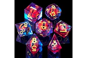 YEMEKO Beholder'S Eye DND Dice- Dragon Eye Liquid Core Sharp Edge Handmade Dice Set for Dungeons and Dragons Ttrpg, Multi-Sided RPG Polyhedral Resin Roleplaying(Blue Red