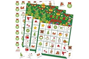 Shappy 35 Pieces Christmas Bingo Game Xmas Bingo Game 24 Players Cards for Family Friends Office Activities Holiday Winter Indoor Reusable Christmas Party Games Favors Supplies