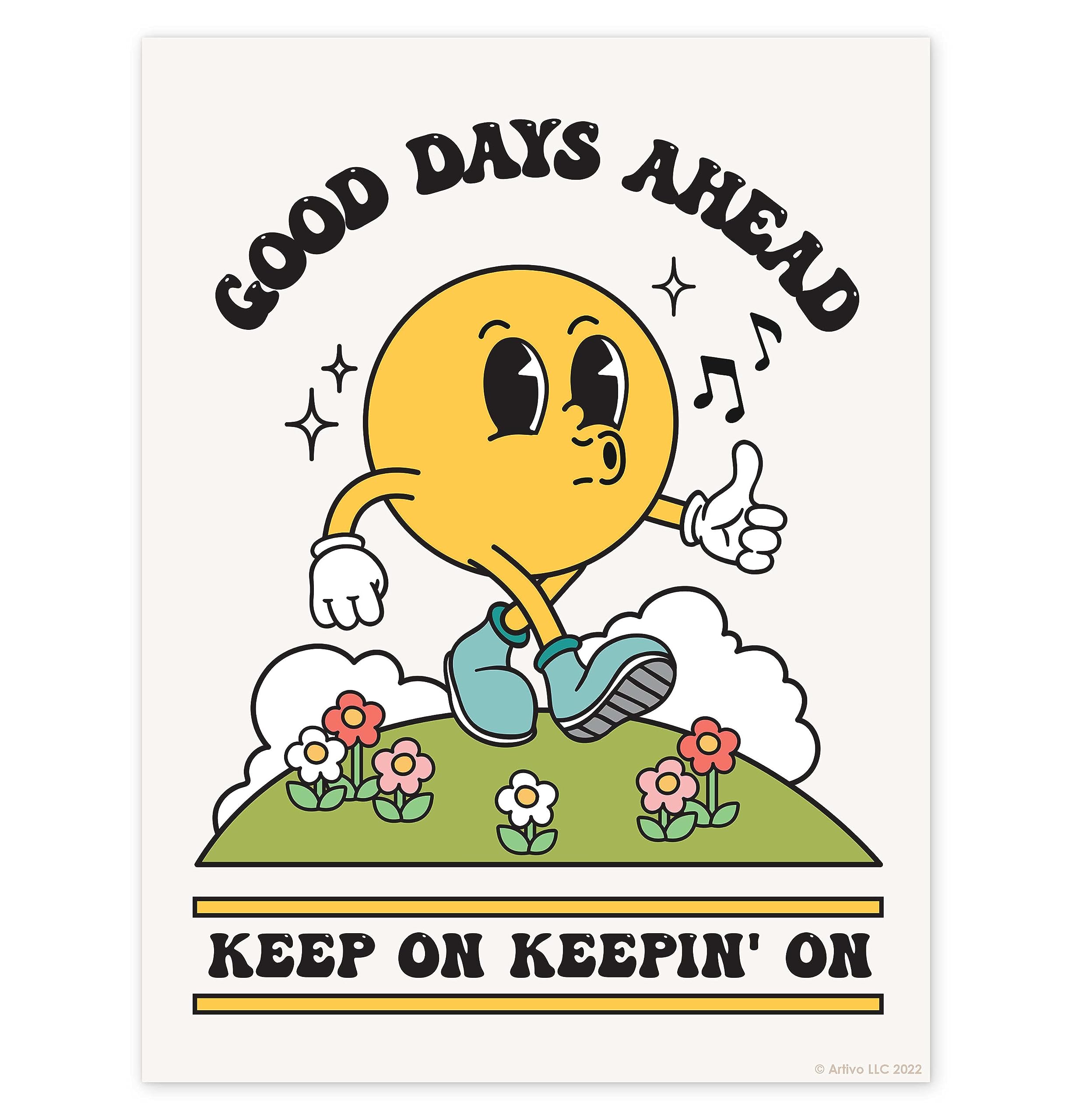 Good Days Ahead Retro Poster Wall Art Print, Cute Room Decor Retro Aesthetic, Positive Quote Art Print, Vintage Nostalgia Poster