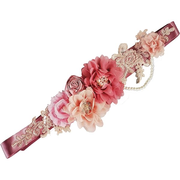 1953 Wedding Party Bridesmaid Sash Belt Handmade Rose Floral Newborn Wedding Party Bridesmaid Sash Belt Handmade Rose Floral  main image 3
