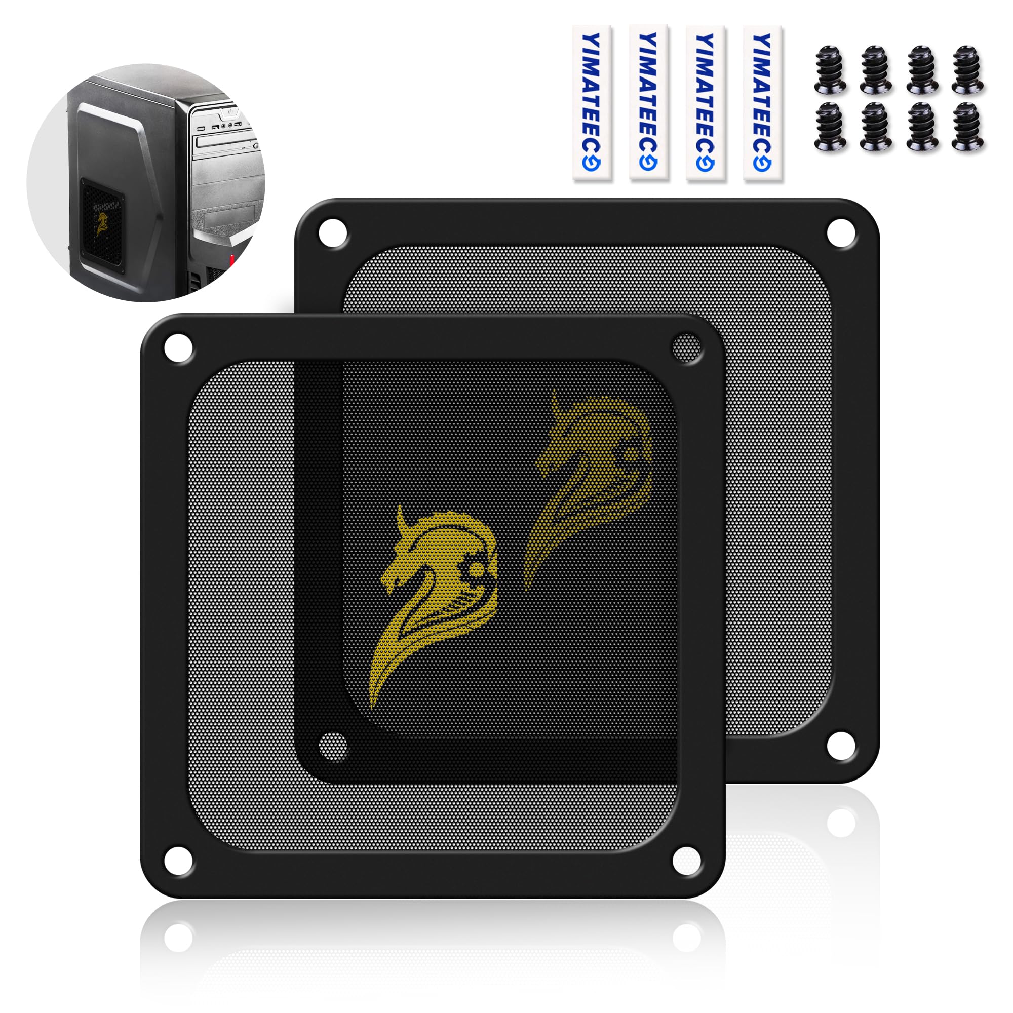 YIMATEECO 120mm Fan Dust Filter PC for Computer Cooler/PSU/Routers PVC 50 Mesh, Magnetic Frame Dustproof PC Case Cover Fan Grills (PVC Gentleman, 120 * 120mm, 2pcs, Black)