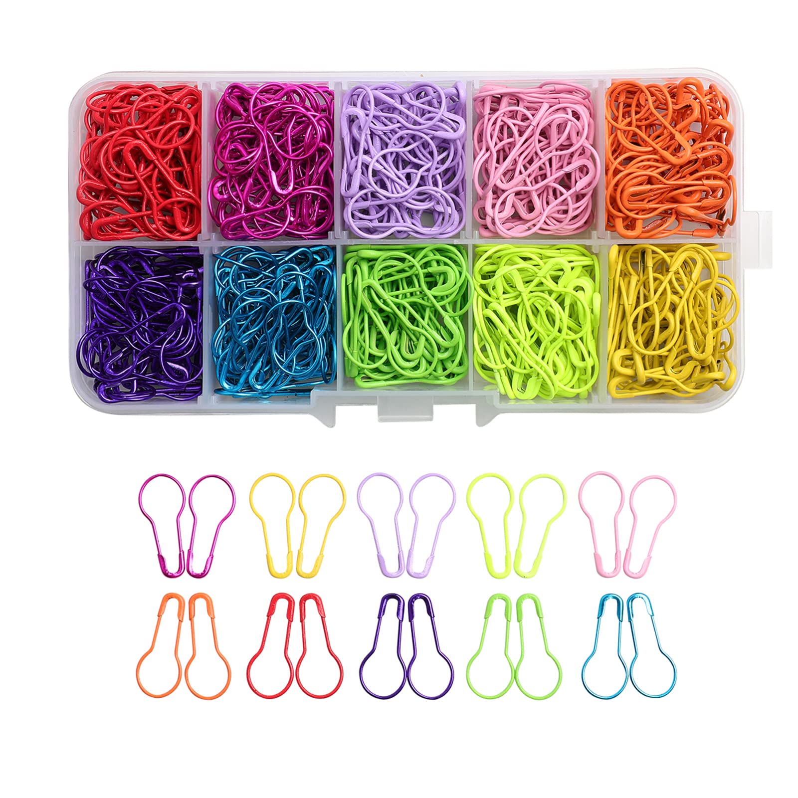 Photo 1 of 500 Pcs Colorful Pear Shaped Clip Pins Bulb Safety Pins Metal Gourd Pins with Storage Box for Clothing Tag, DIY Clothing Craft Making, Sewing