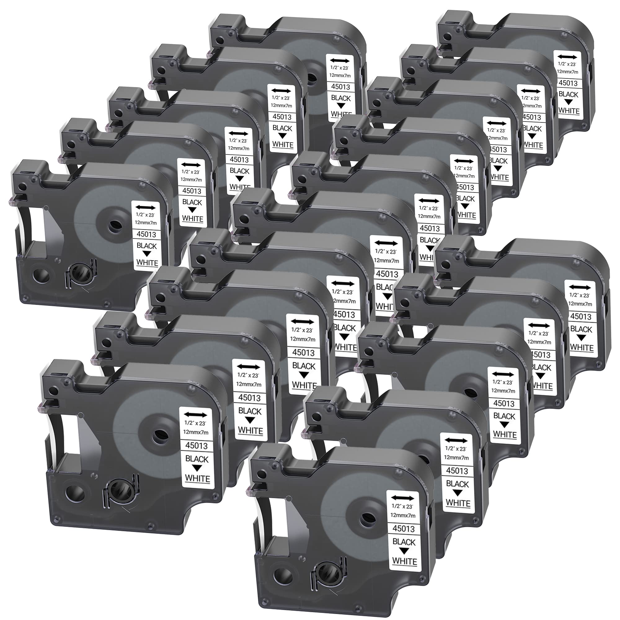 LEYF Pack of 20 Label Tape, Compatible with Dymo D1 45013 S0720530, 12 mm x 7 mm Label Tape for Dymo LabelManager 160 280 210D 360D 420P 500TS Labelpoint 250 150 450 Duo, Waterproof, Black on White