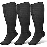 3 Pairs Wide Calf Compression Socks for Women And Men, Plus Size Support Stockings for Circulation, 15-20mmHg Knee High Socks
