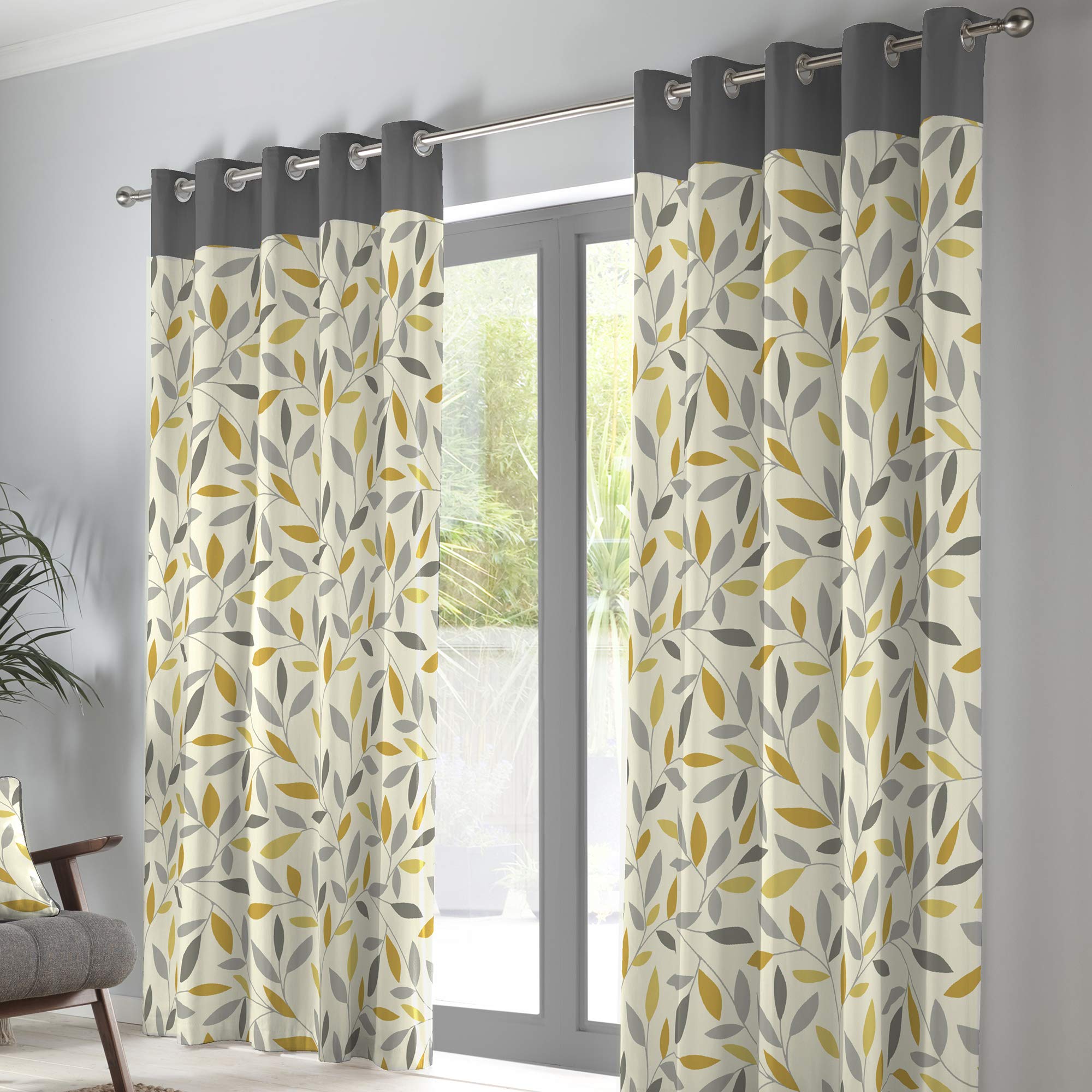 Fusion Beechwood - 100 Pair of Eyelet Curtains, Cotton, Ochre, 66 Width x 72 Drop (168 x 183 cm)