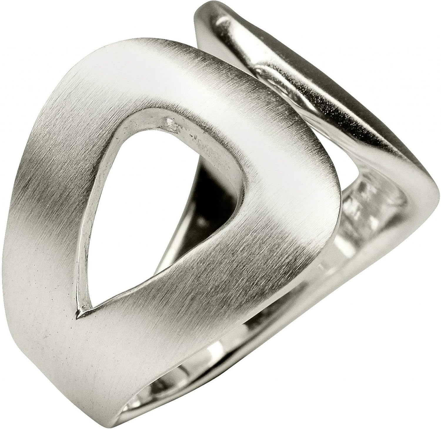 SILBERMOOS Damen Ring Damenring Platte quadratisch mit Perle gebürstet Sterling Silber 925, Größe:54