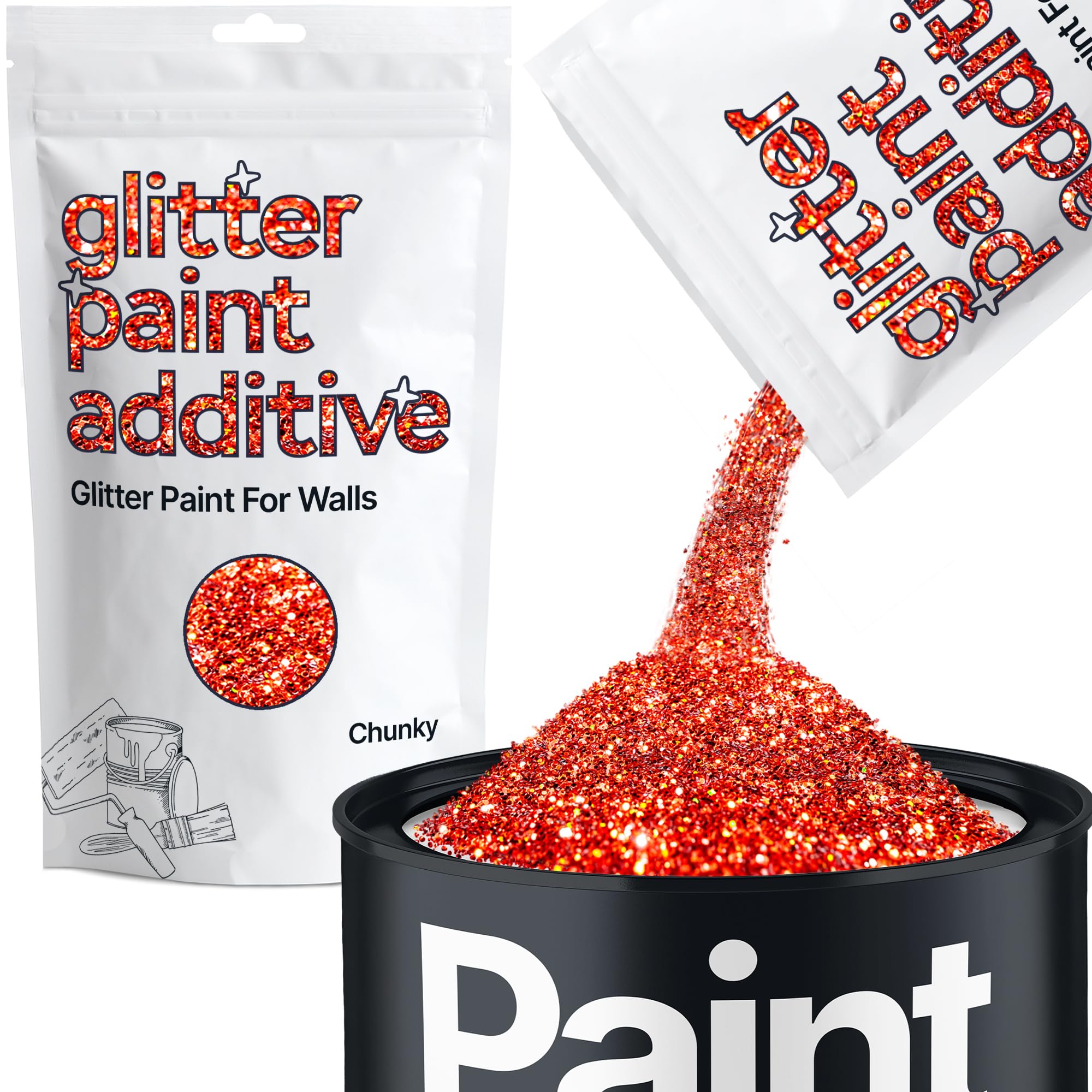 Hemway Red Holographic Glitter Paint Additive Chunky 100g for Adding Sparkle to Paints & Varnish | Paint Walls Sparkly Add to Emulsion, Acrylic or Lacquer Indoor