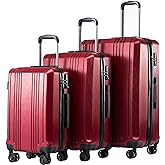 Coolife Luggage 3 Piece Set PC+ABS Hardshell Suitcases with TSA Lock, Spinner Lightweight (wine red, 3 piece set)