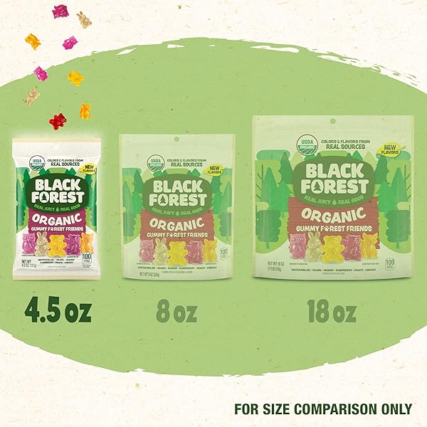 BLACK FOREST ORGANIC GUMMY FOREST FRIENDS CANDY, MADE WITH REAL FRUIT JUICE, COLORS AND FLAVORS FROM NATURAL SOURCES, GLUTEN FREE AND FAT FREE, 4.5OZ BAG