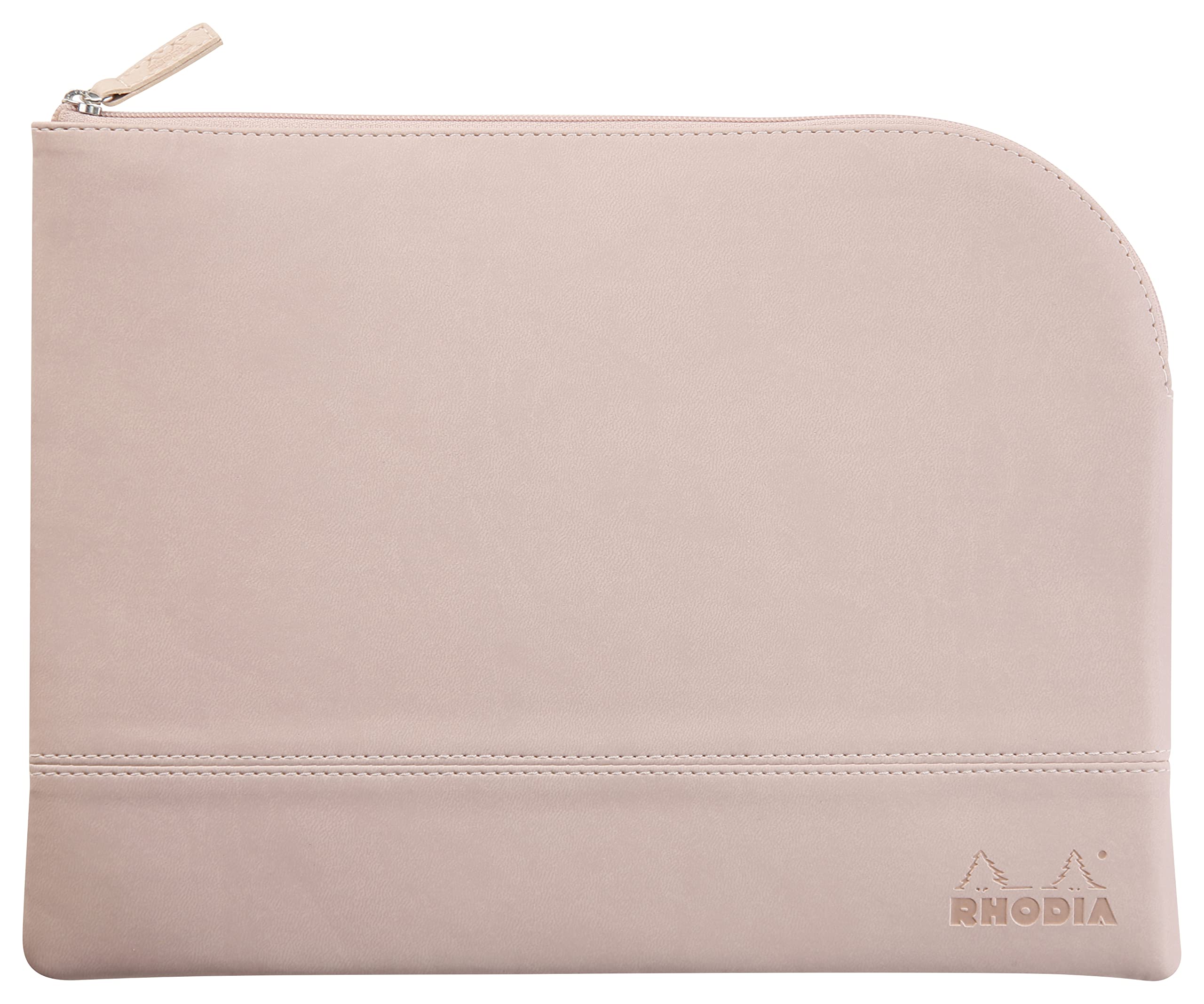 RHODIA 116730C - Faux Leather Zipped Pouch - Pink - Size L (21 x 28 cm) - Genuine Stitching - Orange Fabric Inside - Storage for Documents, Small Supplies — image 1