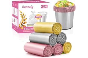 HOMMALY 4 Gallon 180pcs Small Multi Trash Bags Strong Garbage Bags,Gold Grey Pink Bathroom Trash Can Bin Liners, Plastic Bags for Bedroom, Waste Basket Liner, Fit 12-15 Liter, 3.5,4,4.5 Gal(4G-3M180) PGG