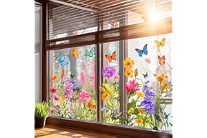 JINTION Window Clings for Glass Windows,Colorful Floral Bouquet Window Sticker,Removable Double-Sided, Cut to Size Freely,Reusable, for Bedroom Living Room Office Decor Home Decoration(A:11.8x23.6in)