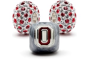 Stone Armory | Ohio State Bead Charms for Bracelet or Necklace | Ohio State Buckeye Beads (OSU Set-Gray Block O with Crystals)