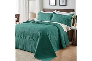 Qucover Oversized King Quilts 132x120 Extra Wide, Soft Microfiber Lightweight Summer King Size Bedspreads Oversized, with 2 Pillow Shams, Ultrasonic Quilting Floral Quilts Blue Color