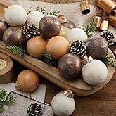 Suilung 24 Pcs Neutral Textured Christmas Ball Ornaments 2.36'' Vintage Christmas Tree Decor Modern Rustic Brown Ornaments with Loop Shatterproof Hanging Ball for Xmas Farmhouse Decor (Light Brown)