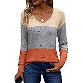 Zeagoo Womens Sweaters Fall Trendy Casual Long Sleeve Shirt Lightweight V Neck Off Shoulder Crochet Pullover Top Outfit