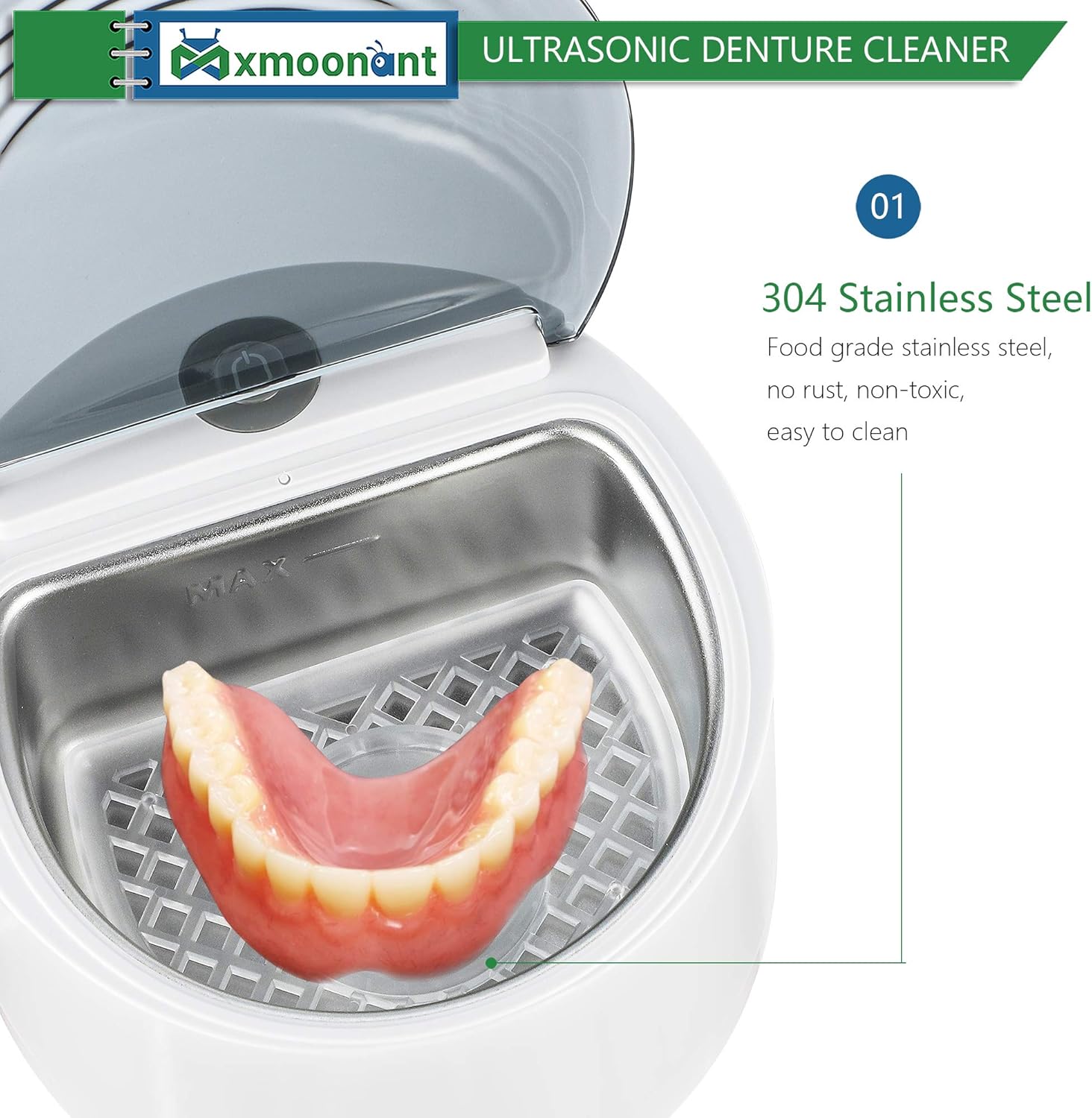 Mxmoonant Denture Bath Ultrasonic Denture Cleaning Machine Professional