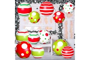 JETEC 12 Pcs 24/16 Inch Giant PVC Christmas Inflatable Ball Outdoor Blow up Xmas Inflatables Ornaments Giant PVC Christmas Ornaments for Tree Yards Lawns Porch Garden Front Doors Holiday Decor(24,16 Inch)