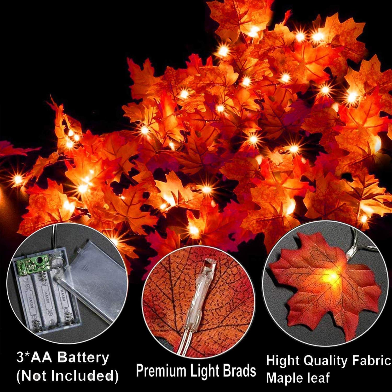 2 Pack Thanksgiving Lights Fall Maple Leaves String Lights Thanksgiving Decorations, Total 20 Ft & 40 LED Maple Leaves Lights Battery Operated Fall Lights for Holiday Autumn Garland Home Indoor Decor: Home Improvement