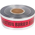 Morris Products Underground Electrical Foil Lined Caution Tape – 3" Width – Detectable from 12-24" Depths – Red – Printed with Caution Buried Electric Line Below – 1,000' Length, 1-Pack