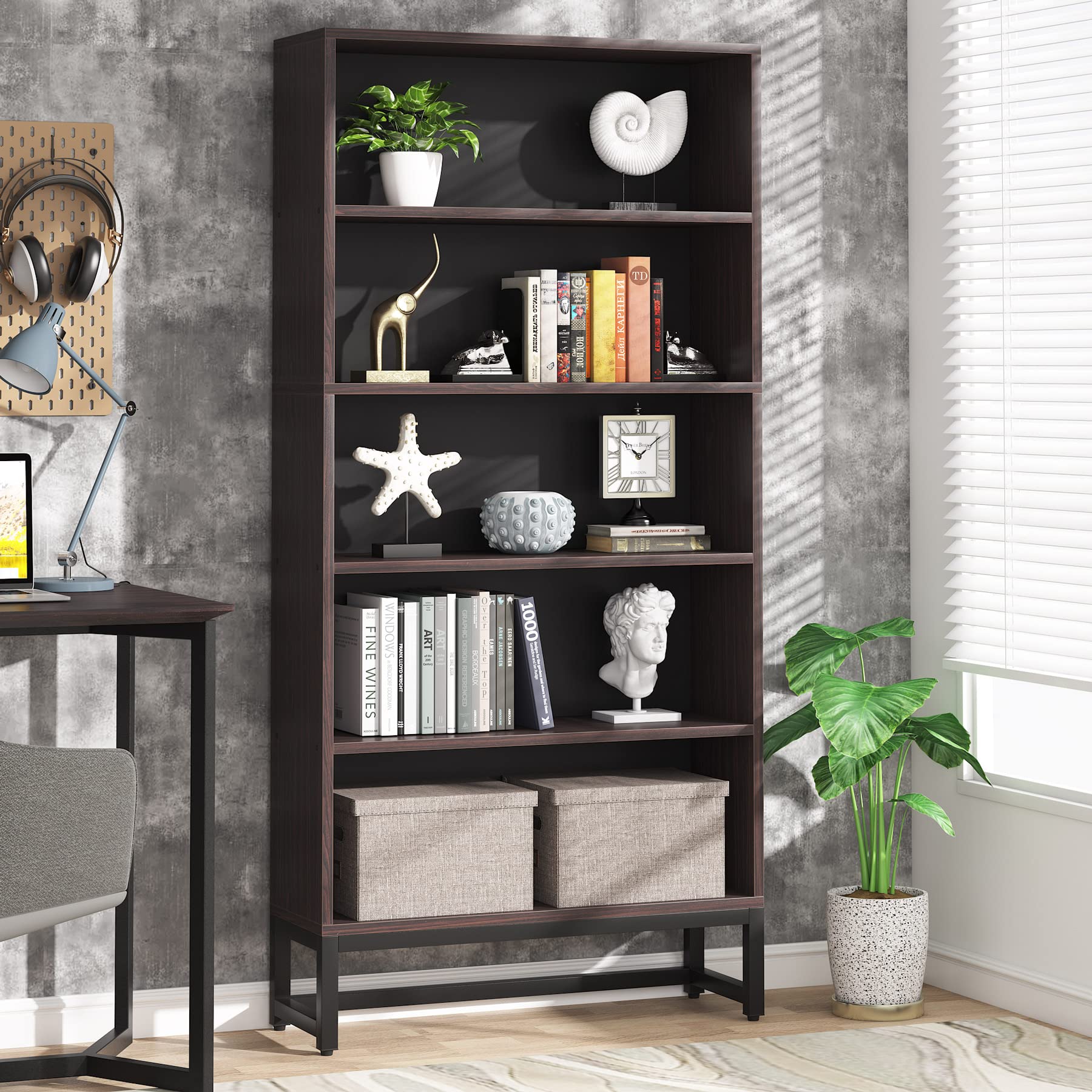 Photo 1 of ***PARTS ONLY/MISSING ASEMBLY HARDWARE** Tribesigns Tall Bookcase and Bookshelf, 70.8” Large Bookcases Organizer with 5-Tier Storage Shelves, Heavy Duty Free-Standing Library Bookshelf Shelving Unit for Living Room, Bedroom (Sandalwood)