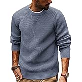 PJ PAUL JONES Mens Crewneck Sweater Waffle Knitted Pullover Sweaters Raglan Sleeve Knitwear Sweaters
