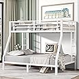 XUWANSHANG Twin Over Full Bunk Bed Frame, Heavy Duty Metal Loft Bed for Adults/Teens, 400/600LB Capacity w/Ladder & Guardrail, Noise-Free Steel Slats, No Box Spring Required, White