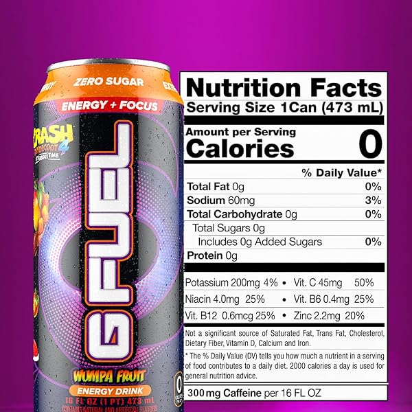 G FUEL ENERGY DRINK, APPLE MANGO, SUGAR FREE BEVERAGE WITH 300MG CAFFEINE, DAILY ENERGY BOOST WITH FOCUS AMINO, VITAMIN + ANTIOXIDANTS, 16 OZ CANS (CRASH BANDICOOT, 12-PACK)