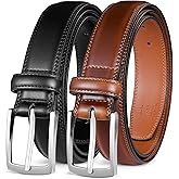 MILORDE Men's Leather Dress Belt 2Pack, Handmade, Genuine Leather, Fashion & Classic Designs for Work Business and Casual
