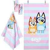 Bluey Beach Towel with 2 Clips Kids Toddlers Quick Dry Towel for Pool Beach Bath Swimming Trips Travel Essentials 55x27&rdquo;