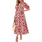 BTFBM Summer Dresses for Women 2026 Boho Short Sleeve V Neck Button Belt Flowy Spring Clothes Beach Vacation Maxi Dress
