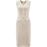 Hobemty Women's Tweed Dress Sleeveless V Neck Elegant Work Bodycon Pencil Dresses