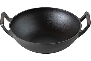 Maharaja Cast Iron Karahi 26cm with Glass lid, Cool Touch Handle, Induction Safe, Black