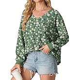 IWOLLENCE Womens Long Sleeve Shirts Oversized V Neck Tunic Tops for Women Waffle Knitted Pullover Sweater Top