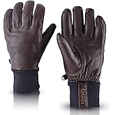 OOZi Leather Gloves for Men Women, Black, Waterproof Thermal Cold Weather Gloves for Driving Riding