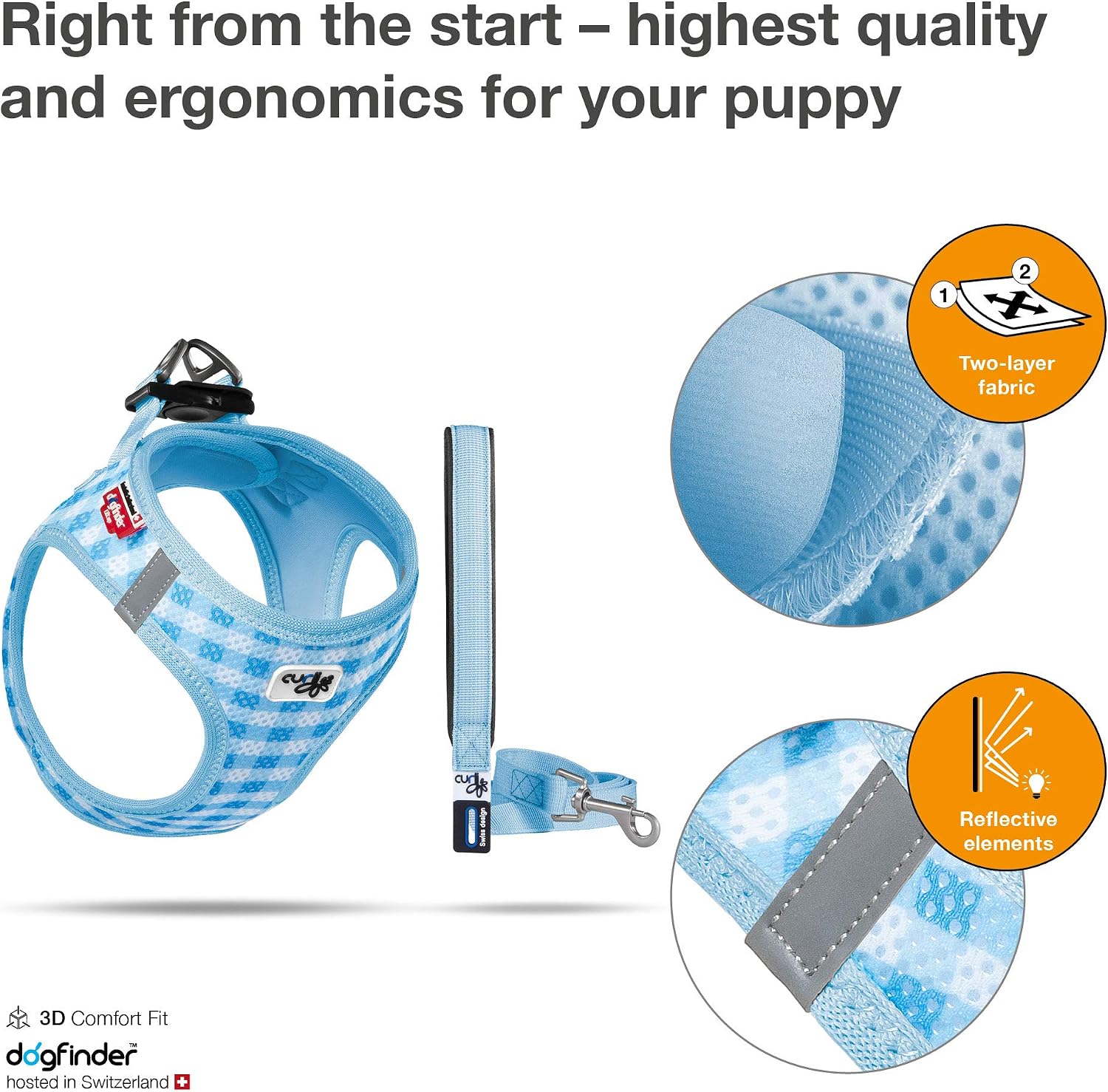 Vest Air-Mesh Skyblue-Caro 2XS & Leash M, 2XS/M - Image 4