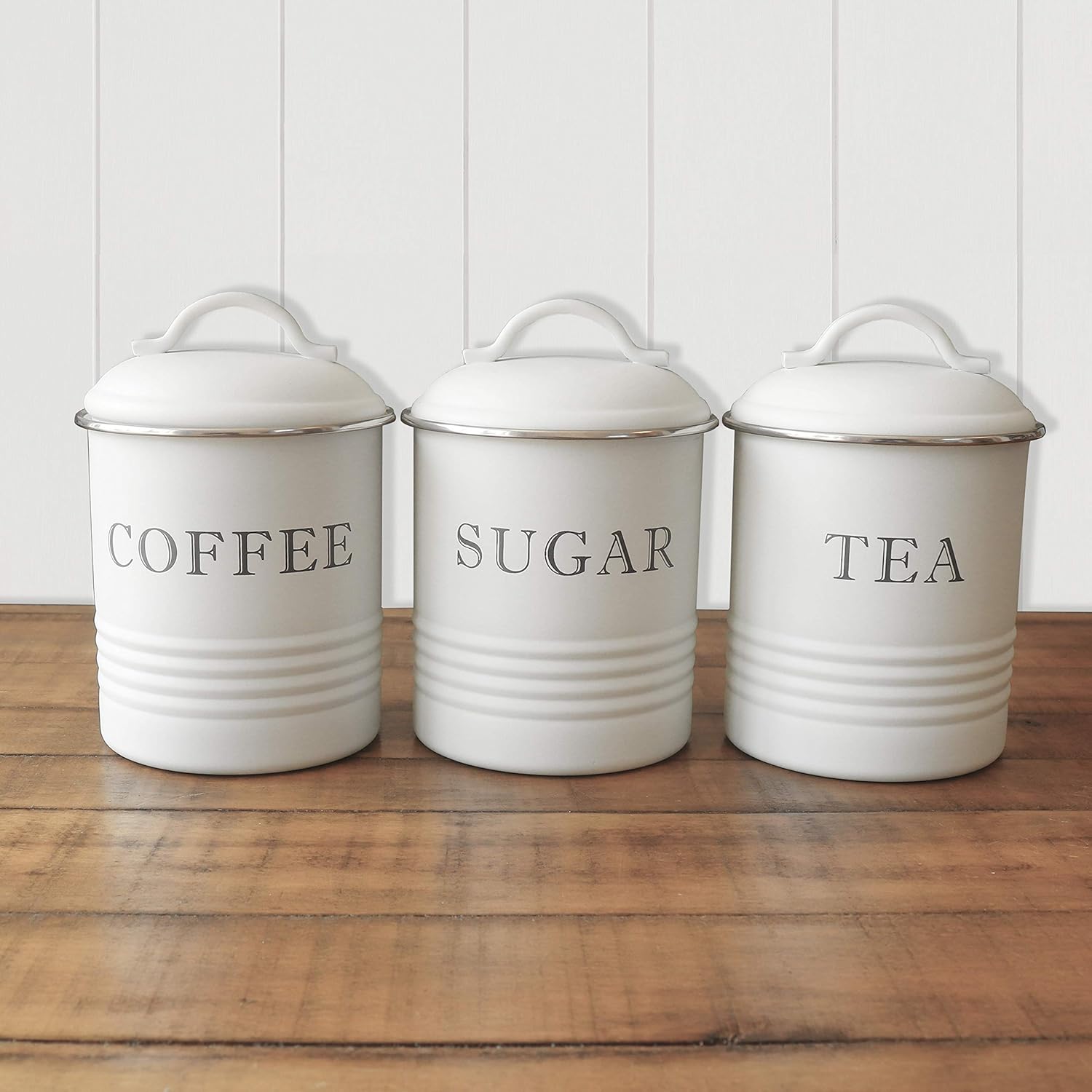 Barnyard Designs Decorative Kitchen Canisters with Lids White Metal