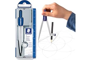 STAEDTLER Metal Drawing Compass, Geometry Tool, 4-7/8in with Safety Point & Universal Adapter, Includes Protective Storage Ca