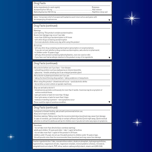 UNISOM PM PAIN NIGHTTIME SLEEP-AID + PAIN RELIEVER, ACETAMINOPHEN & DIPHENHYDRAMINE HCI, 30 CAPLETS, 50MG