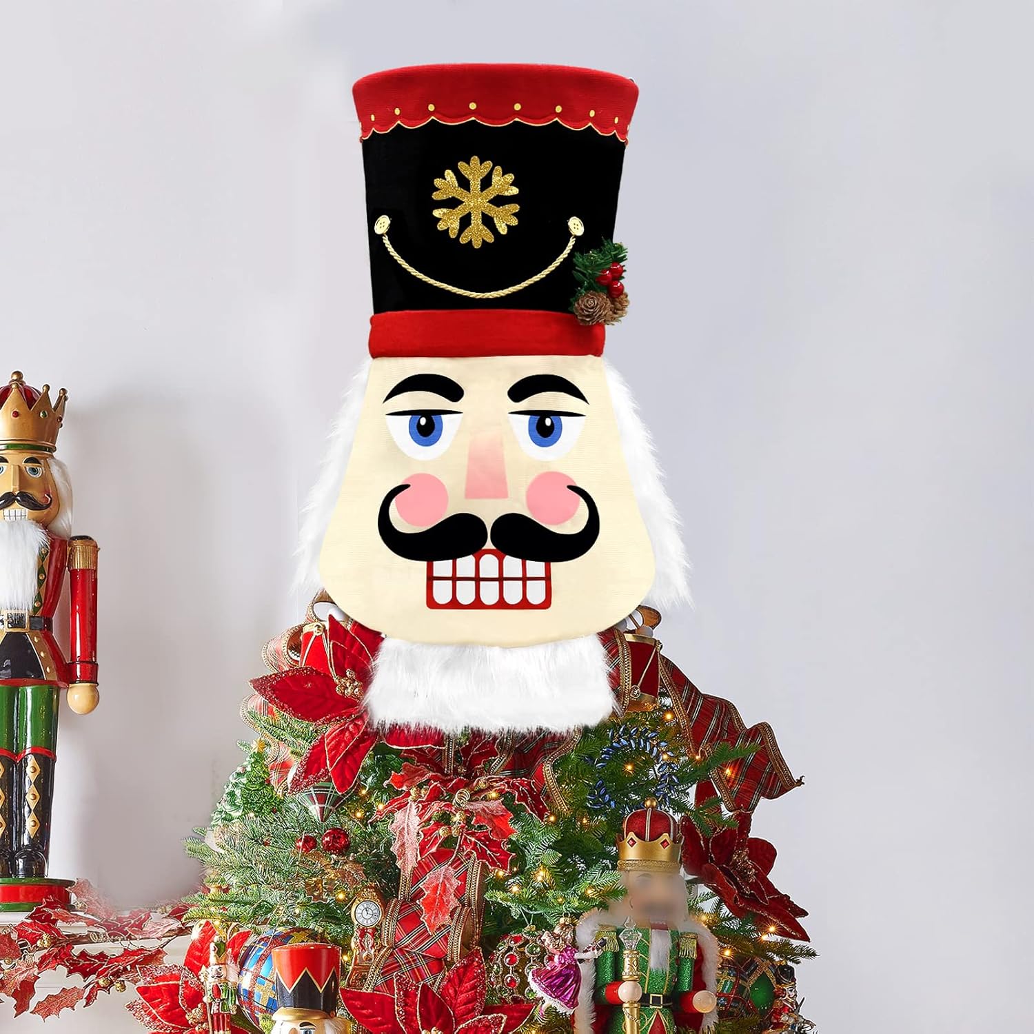 Nutcrackers - Nutcracker Christmas Tree Topper Xmas Nutcracker with Spring Red Hat Ornament Winter Holiday Santa Home Decoration Wreath Festive Gift Ideas Supplies