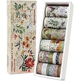 24 Rolls Vintage Washi Tape Set, Floral Letter Butterfly Mushroom Botanical Flower Writable Decorative Tapes for Scrapbooking , Junk Journal supplies, Bullet Journaling 5-75mm Wide 9.84ft long/Roll