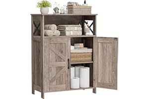 Homhedy Farmhouse Bathroom Storage Cabinet with 2 Doors, Toilet Paper Cabinet with Adjustable Shelves, Small Bathroom Cabinet