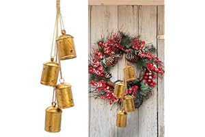 Christmas Decorations, Set of 4 Christmas Bells for Decoration, Harmony Cow Bells Vintage Decor, Handmade Rustic Gold Bell wi