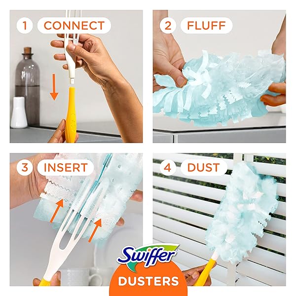 SWIFFER DUSTERS REFILL FOR CLEANING, MADE BY SWIFFER, FEATHER & MICROFIBER DUSTER DISPOSABLE ALTERNATIVE, FOR DUSTING FURNITURE, BLINDS, CEILING FANS, HELPS REMOVE ALLERGENS, GAIN SCENT, 18 COUNT