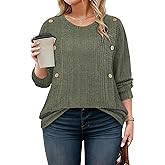 Siddhe Sweaters for Women Plus Size Long Sleeve Crewneck Tops Fall Winter Pullover Dressy Casual Shirts Button Clothes XL-5XL