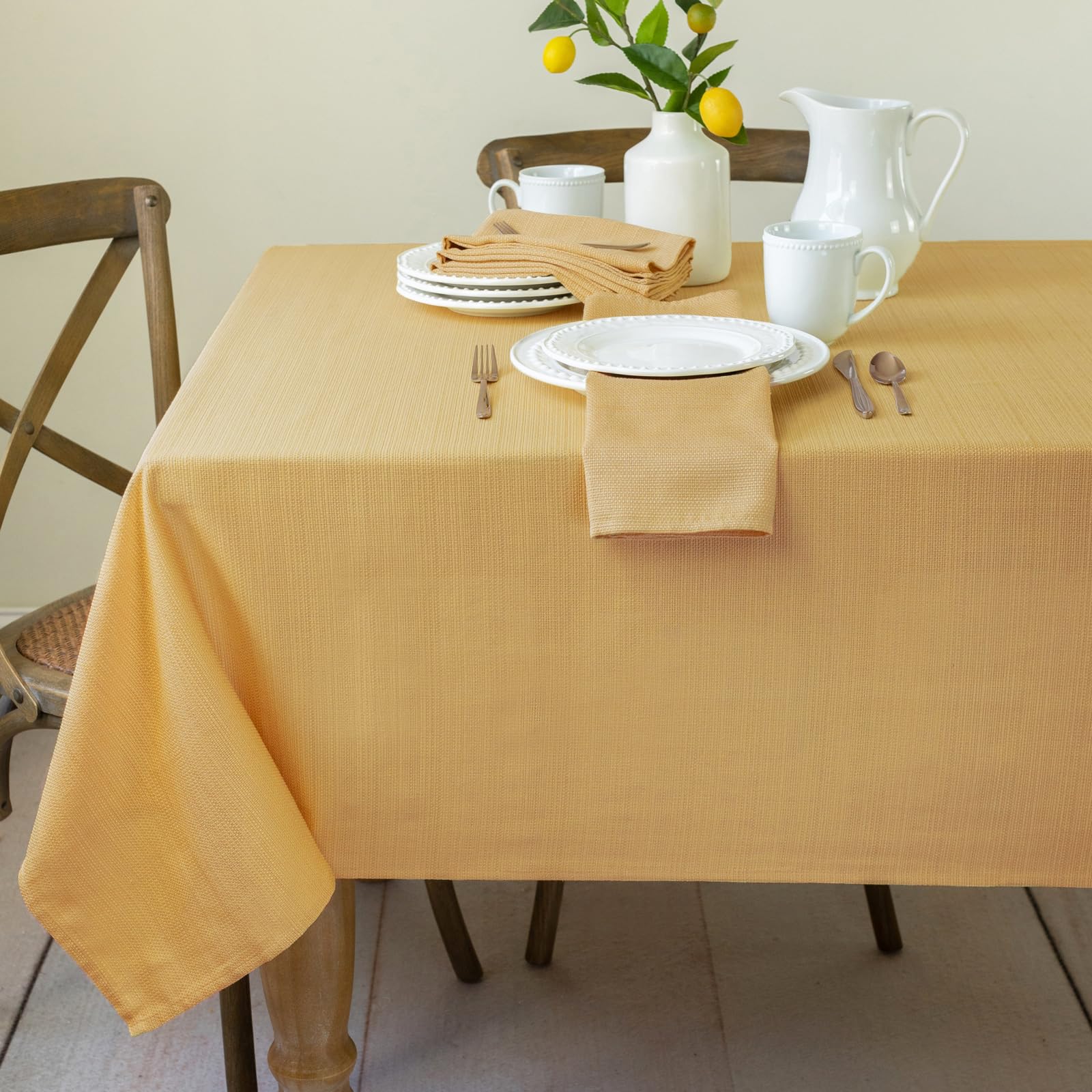 Benson Mills Textured Heavyweight Fabric Tablecloth (52" X 70" Rectangular, Sunshine)