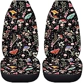 Drydeepin Cottagecore Mushroom Moth Wild Starry Print 2 Pieces Car Seat Covers for Front Seat Universal Fit Most Truck SUV Van Boho Car Accessories Auto Interior Decor for Women's Vehicle