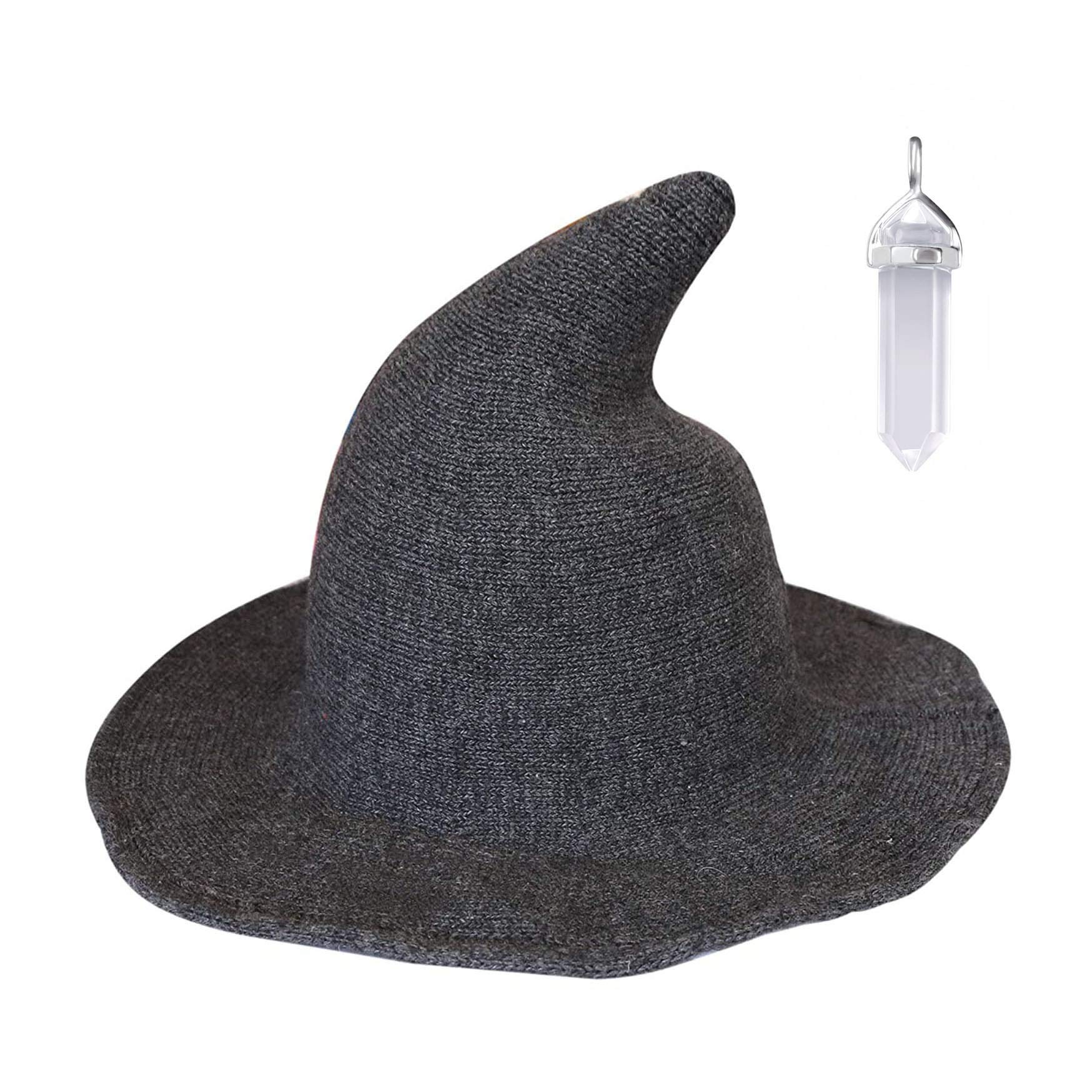 YAMEE Womens Witch Hat Wizard Kinitted-Wool Hats Adult Costume Party Accessory Halloween Masquerade Cosplay Cap (Gray) — image 1